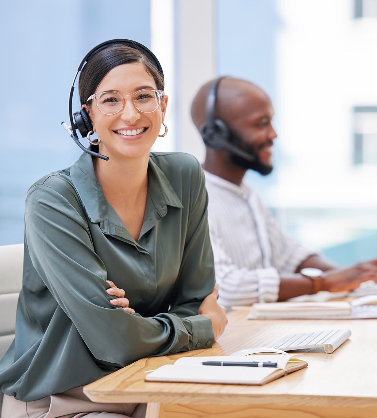 Customer support professional helping clients