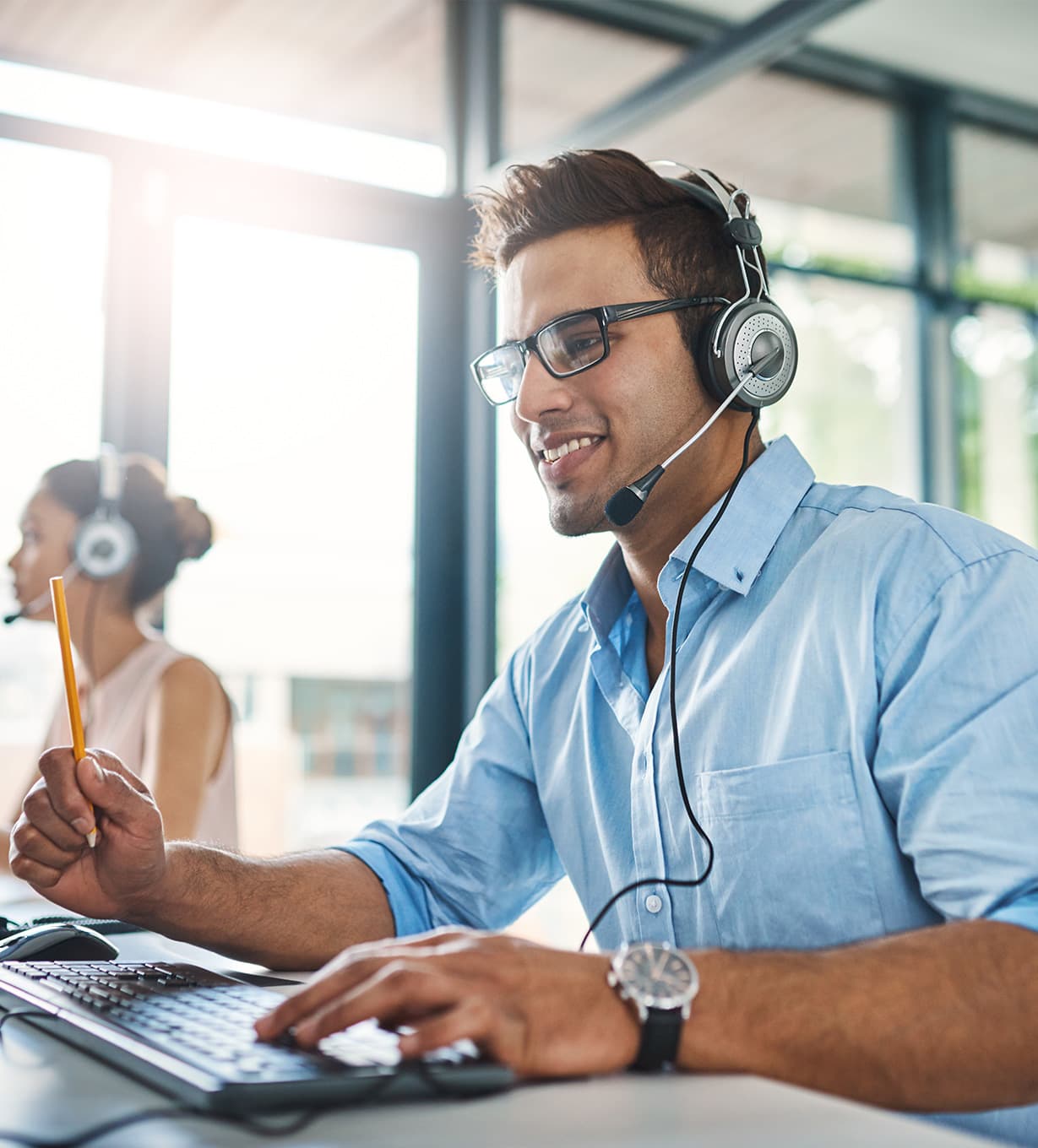 Professional team member with headset